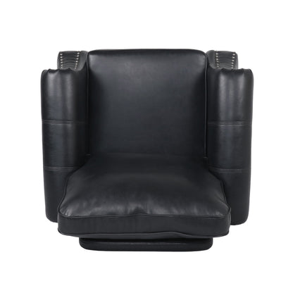 Club Chair Contemporary PU Leather Black Rolled Arms Nailhead Trim 37 In