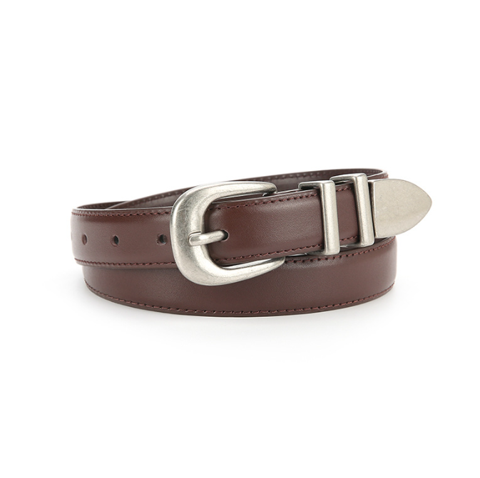Vintage pants belt-smooth buckle-black-1 piece