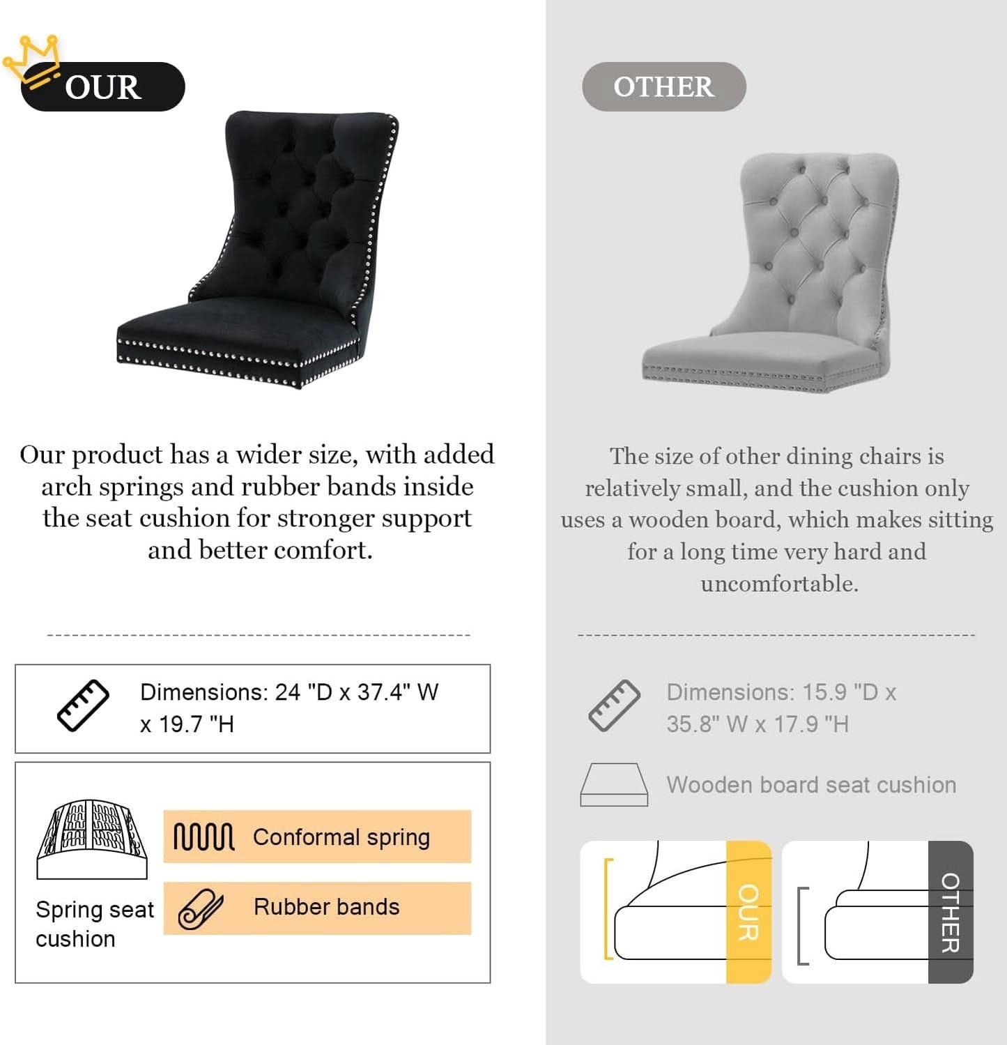 Black Velvet Tufted Dining Chairs With Nailhead Trim