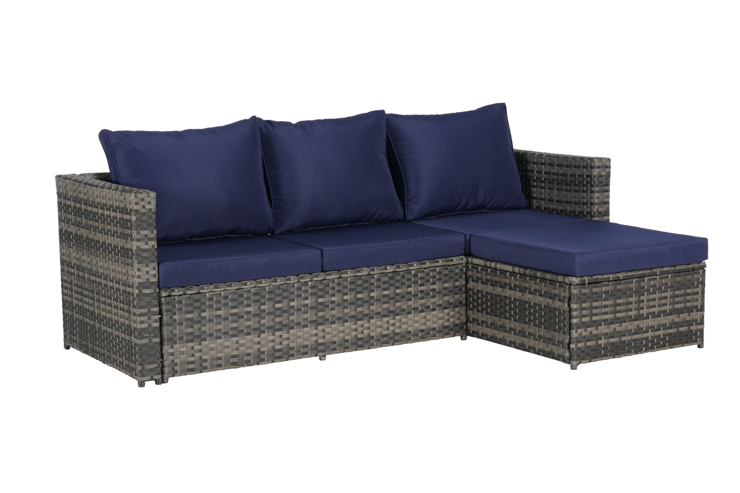 Outdoor Patio Set PE Rattan Steel Dark Blue Cushion 6 Piece Seats 8