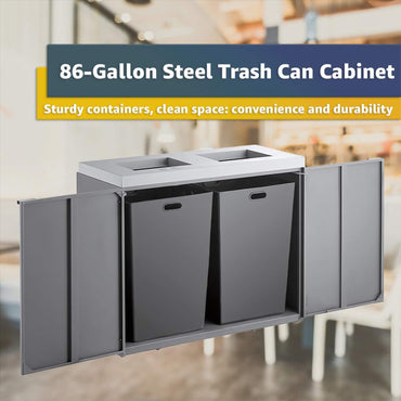 86-Gallon Heavy-Duty Commercial Steel Two-Stream Trash Can Cabinet (SAK74623)