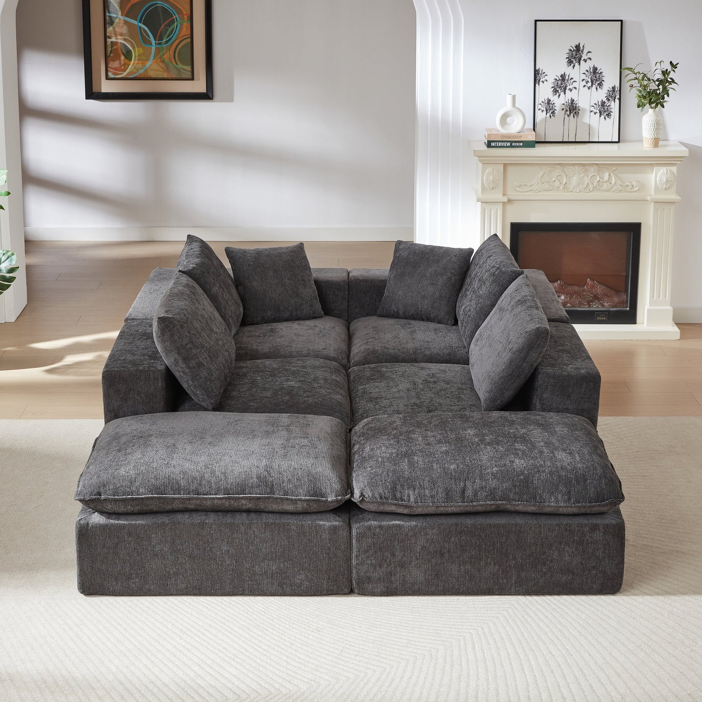 Sectional Sofa Cloud Modular Chenille Dark Gray 6 Seat