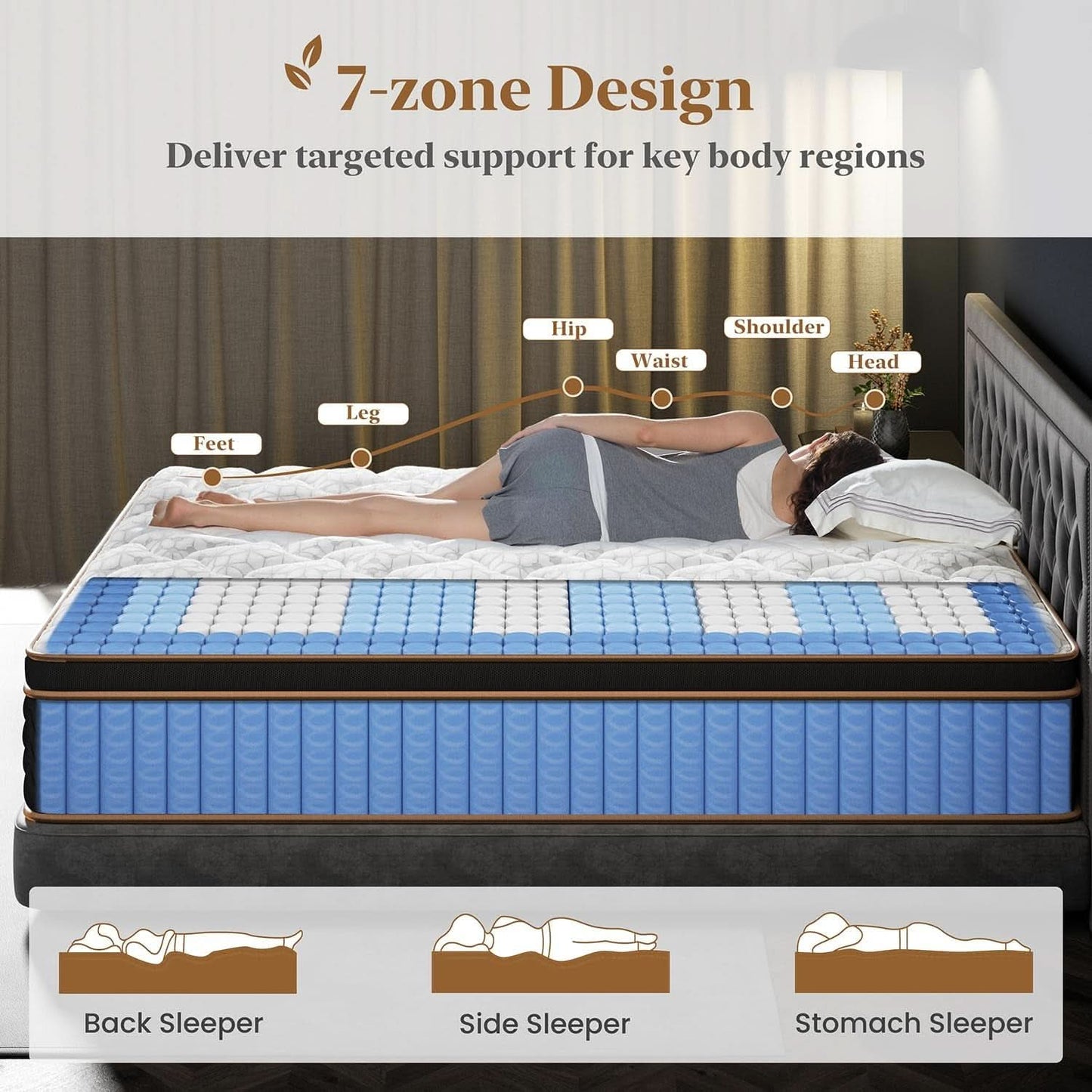 Queen Cooling Hybrid Mattress 14 Inch Certipur US Certified