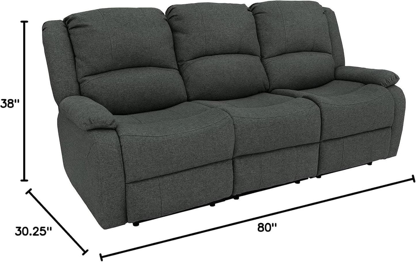 80-Inch RV Triple Recliner Sofa With Convertible Console