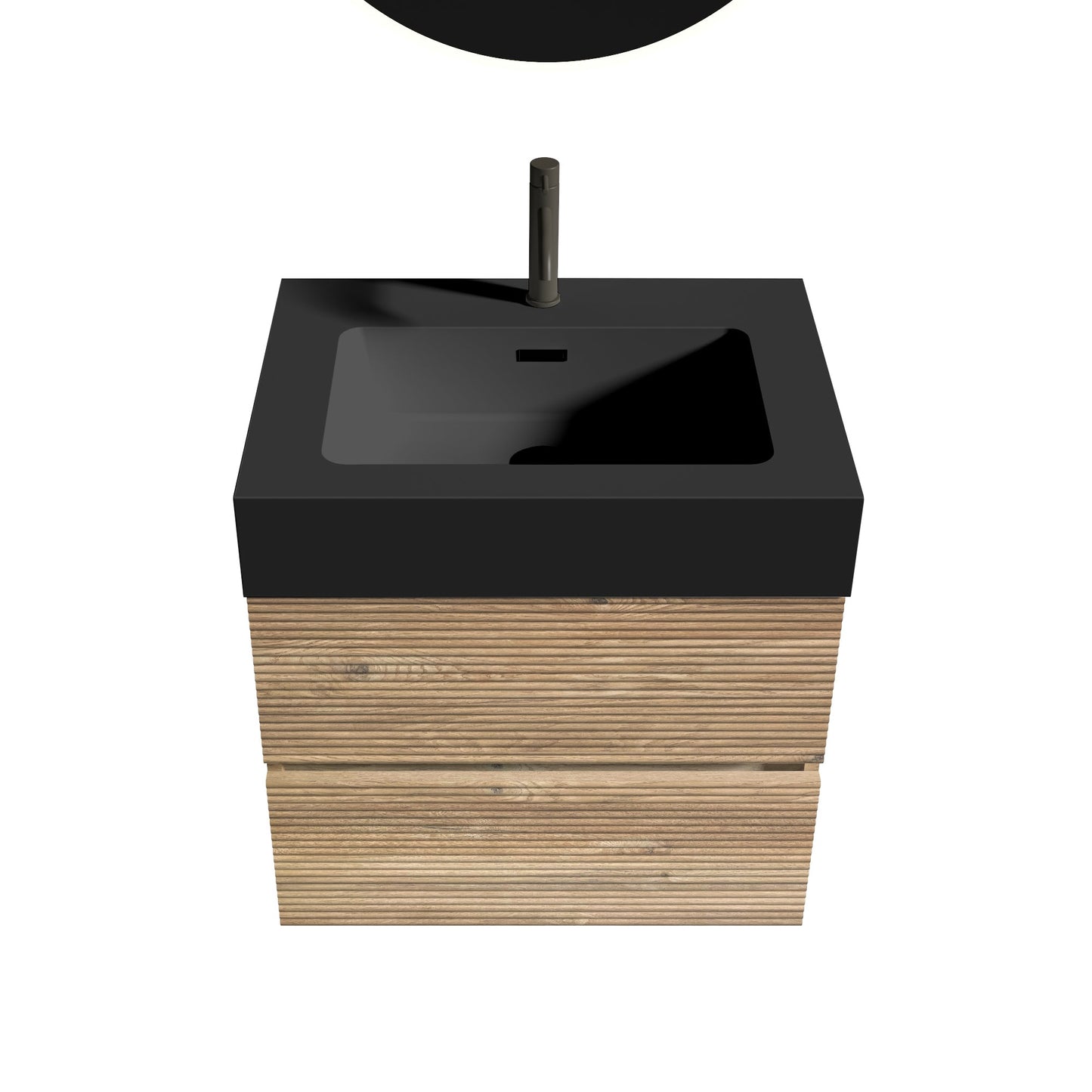 24' Floating Bathroom Vanity with Matte Black Quartz Sink and Oak Drawers