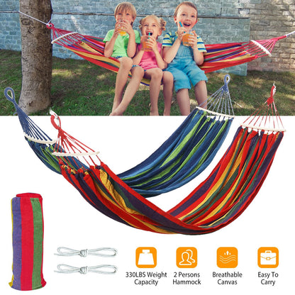 Double Hammock 2 Person Canvas Hanging Hammock Swing Bed with Carrying Bag Hold 330LBS for Camping Travel Beach