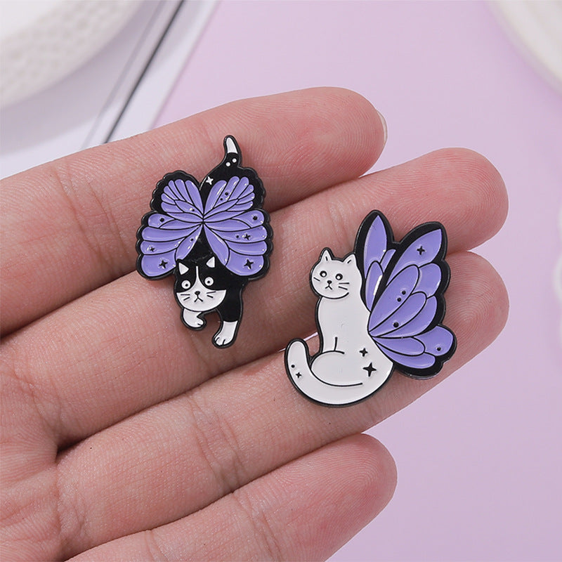 Purple Cat With Butterfly Wings Alloy Brooch Cute Accessory For Clothes And Bags
