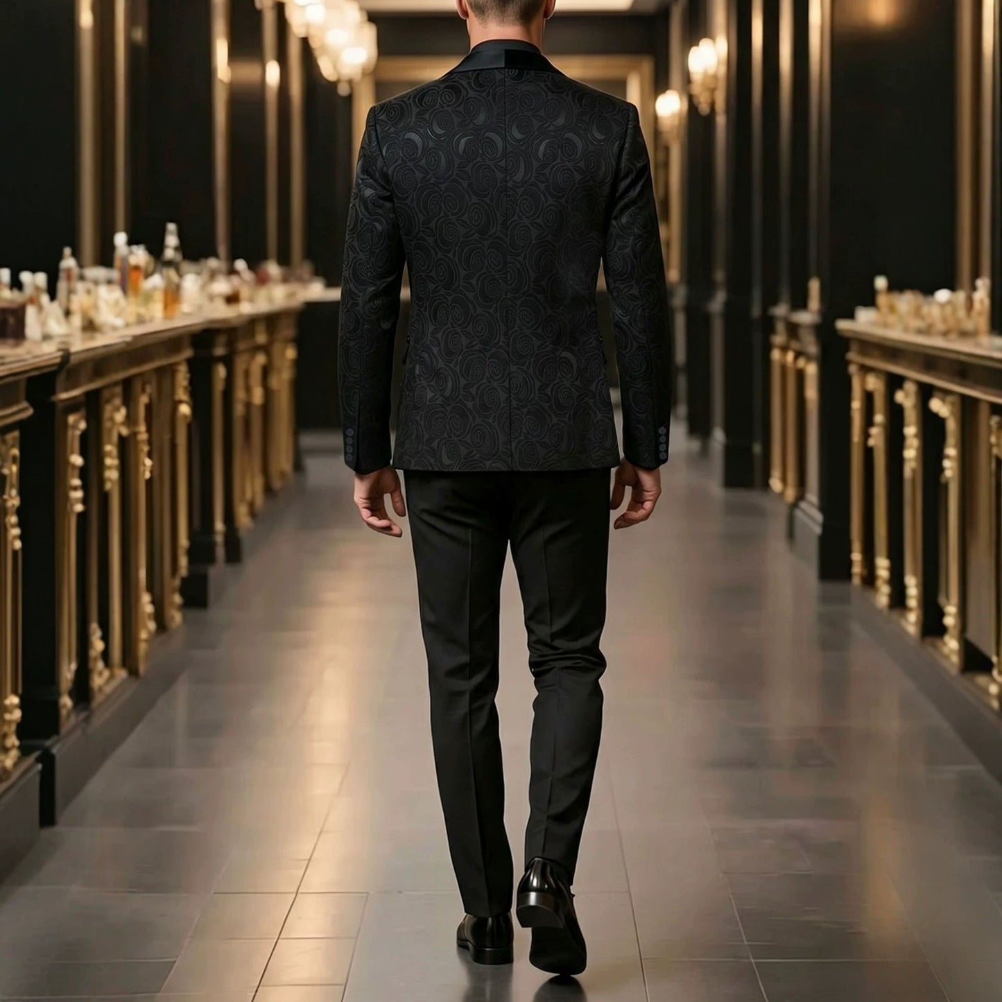 Mens Jacquard Formal Waistcoat Suit Three-piece Set