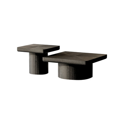 2-Piece Wood Nesting Coffee Tables, Fluted Pedestal, Living Room, Black