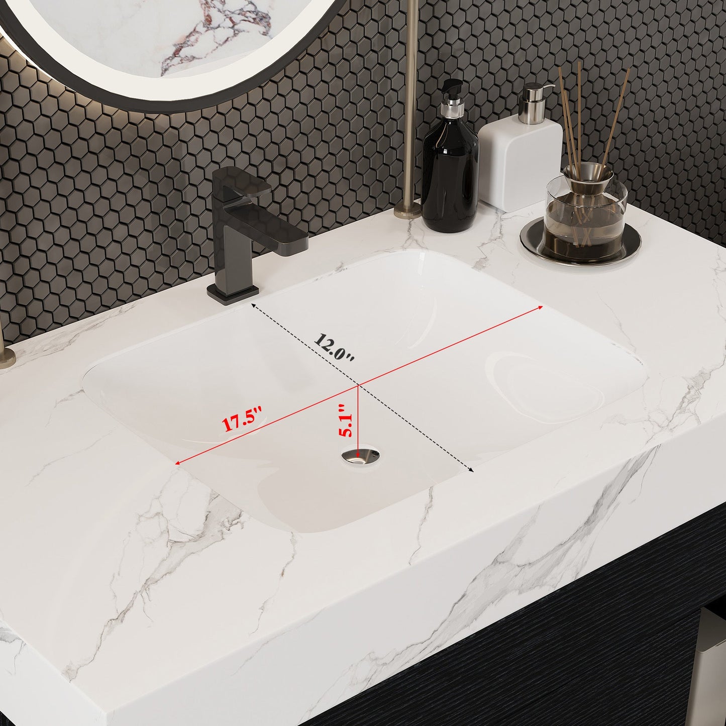 29.9' Modern Floating Bathroom Vanity with Sintered Stone Top Ceramic Undermo...