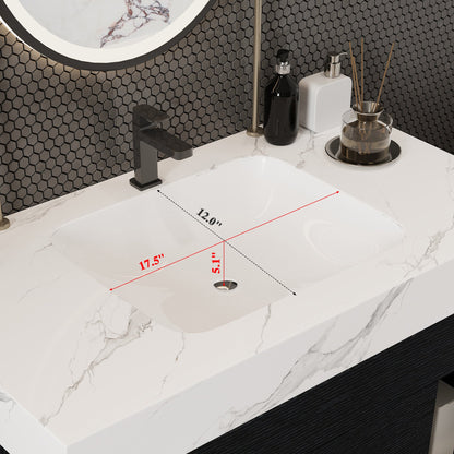 29.9' Modern Floating Bathroom Vanity with Sintered Stone Top Ceramic Undermo...