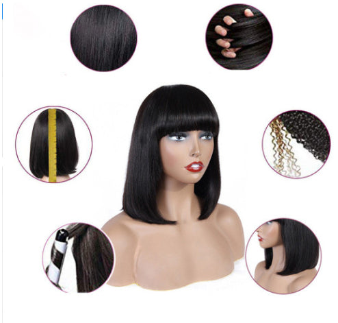 Human Hair Bob Wig Headgear Woven Top Heart Is Natural And Realistic