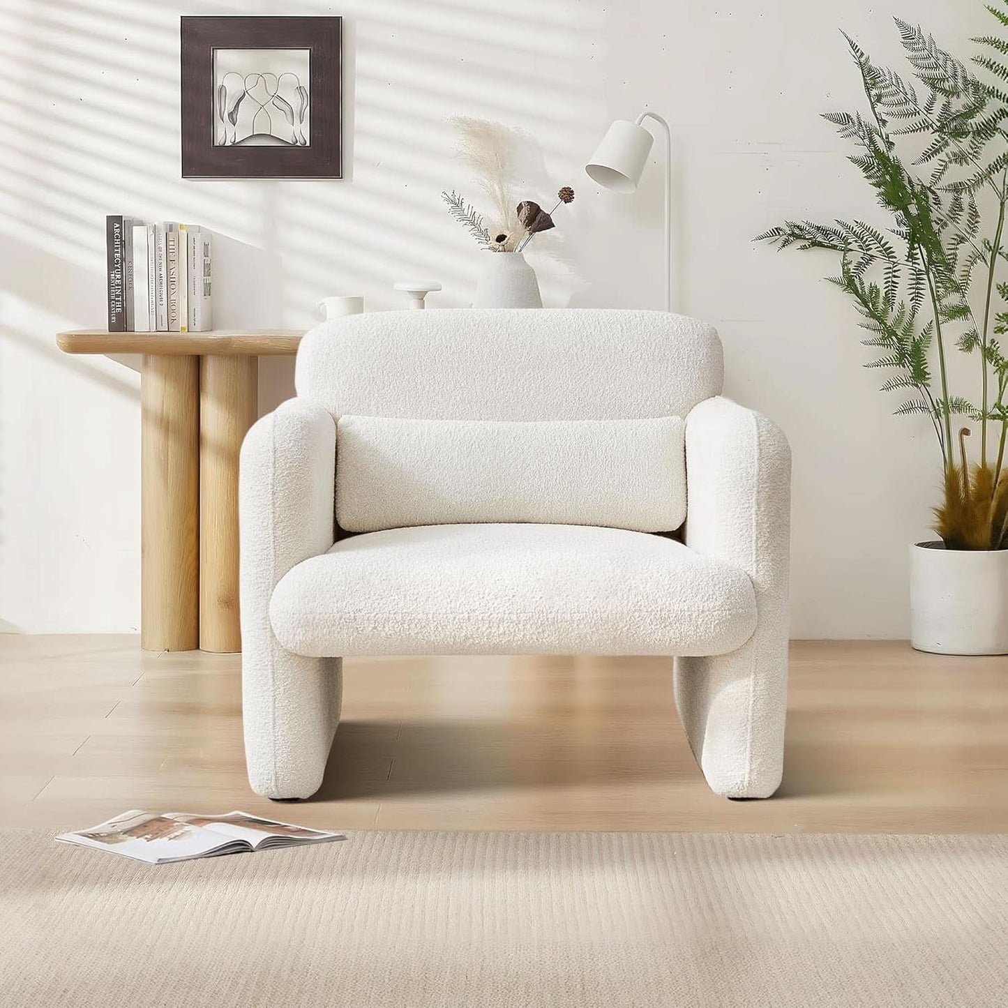 LuxuriousAndComfortable Lambswool Fabric Accent Chair With Arms