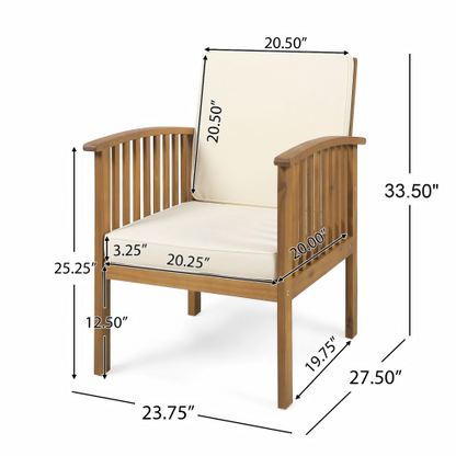 Outdoor Conversation Set Acacia Wood Cream Cushion 3 Piece Foldable