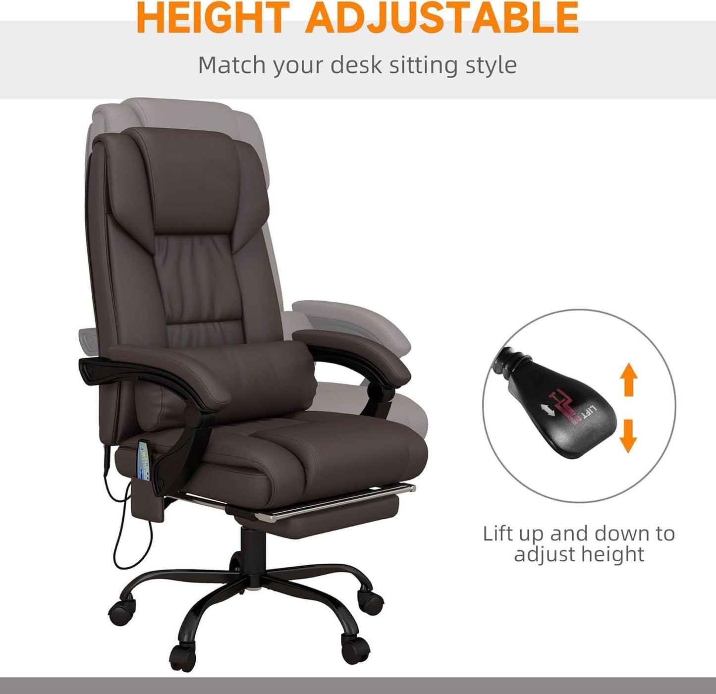Brown High Back Massage Office Chair With 6 Vibration Points