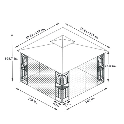 Gazebo Steel Gray 10x10 Ft Double Vented Roof Mesh Sidewalls UV-Resistant