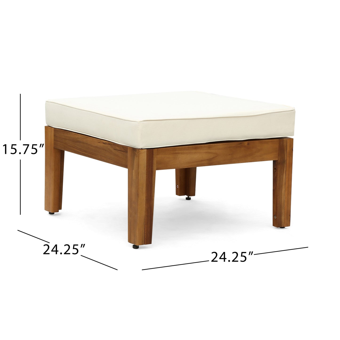 Outdoor Patio Set L-Shape Acacia Wood Teak Beige Cushions 3 Piece