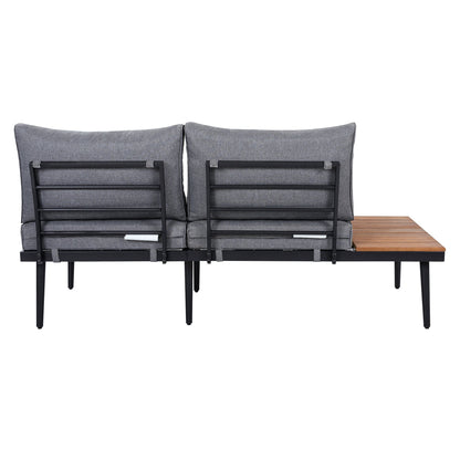 Outdoor Sectional Set Acacia Wood Steel Gray with Nesting Tables