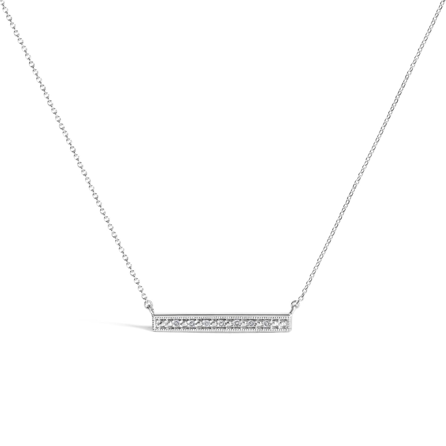 Diamond Milgrain Bar Pendant Necklace in Rhodium-Plated Sterling Silver