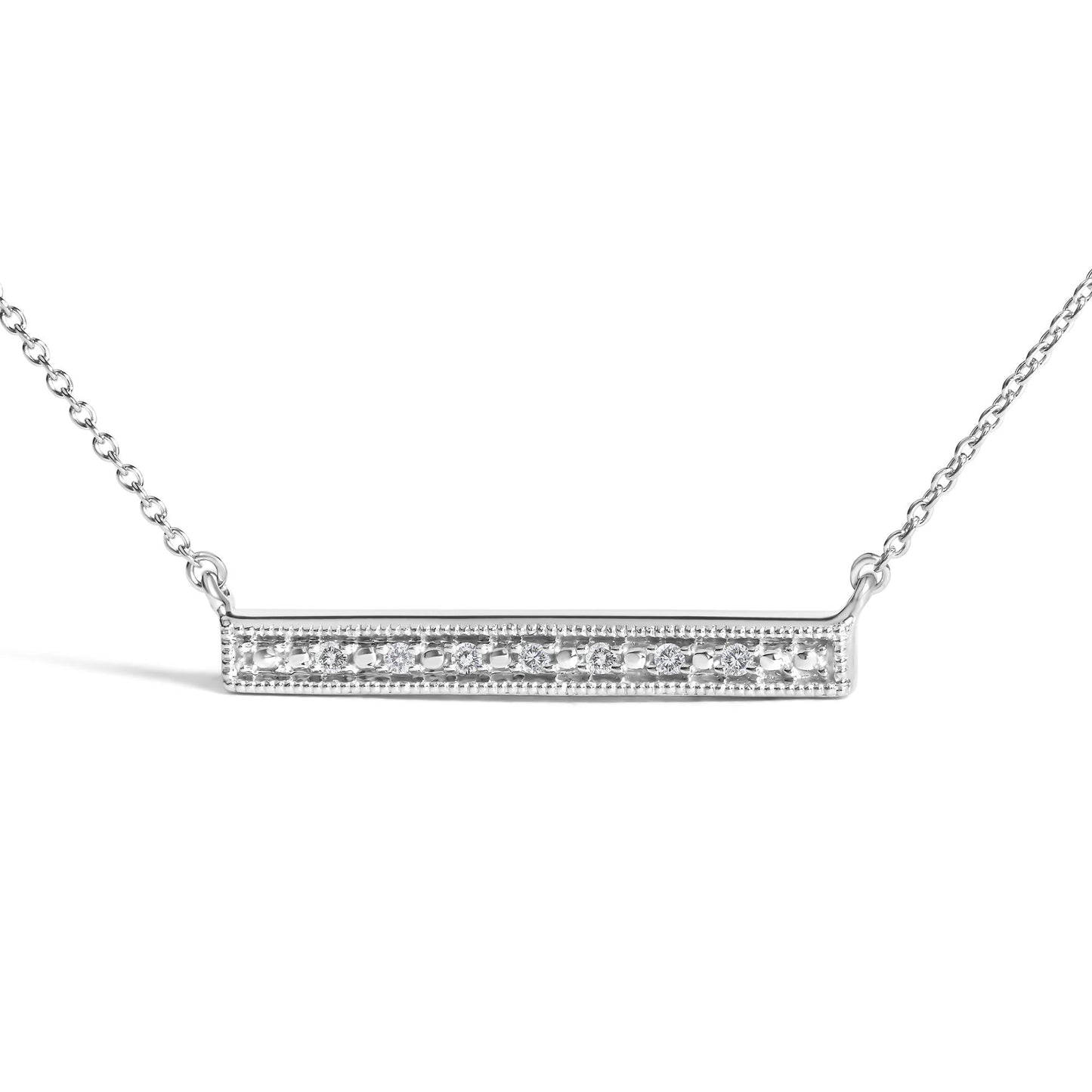 Diamond Milgrain Bar Pendant Necklace in Rhodium-Plated Sterling Silver