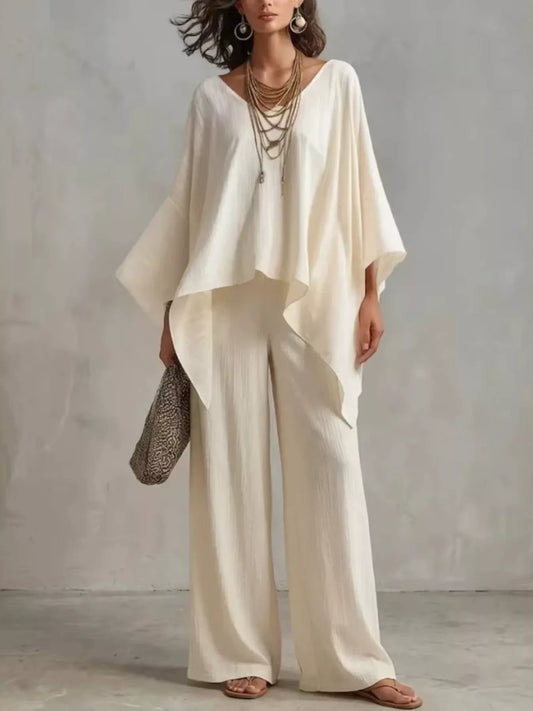Full Size V-Neck Top and Pants Set Plus Size