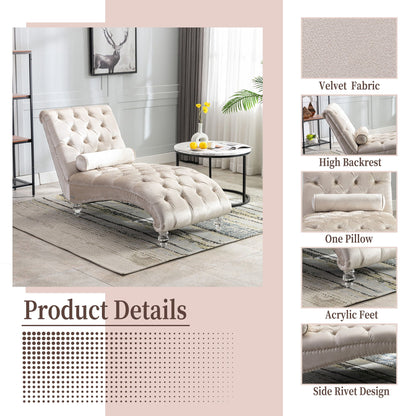 Chaise Lounge Indoor, Button Tufted Upholstered Chaise Lounge Chair With Pillow