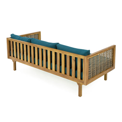Outdoor Patio Set Acacia Wood Wicker Teak Dark Teal Daybed 2 Piece 600 LB