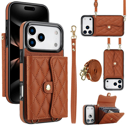 Phone Case Protective Leather Cover Crossbody Shoulder Strap Quilted Chanel-style
