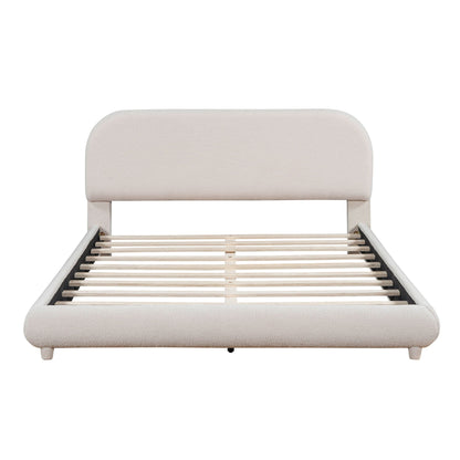 Upholstered Platform Bed With Thick Solid Frame And Stylish Curve-Shaped Design