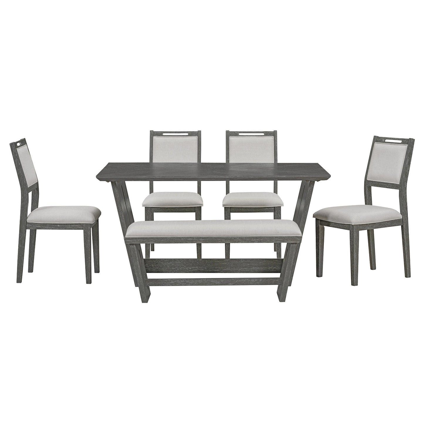 6-Piece Retro Dining Table Set for 6, 60' Wood Kitchen Table and Chairs Set of