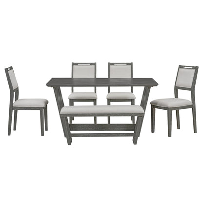 6-Piece Retro Dining Table Set for 6, 60' Wood Kitchen Table and Chairs Set of