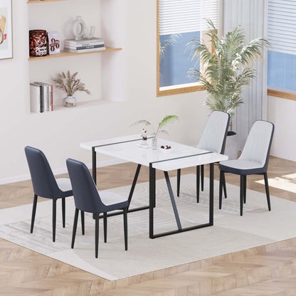 55 '4-person modern MDF dining table set, kitchen black metal leg dining table