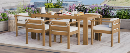 Outdoor Dining Set Acacia Wood Light Teak 7 Piece Rectangle Seats 6