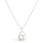 Diamond Double Heart Pendant Necklace in Sterling Silver with 10K Rose Gold Accent