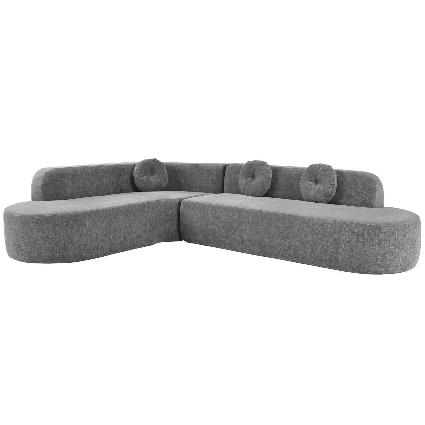Sectional Sofa Curved Corner Chenille Gray 4 Seat 122 In 3 Pillows
