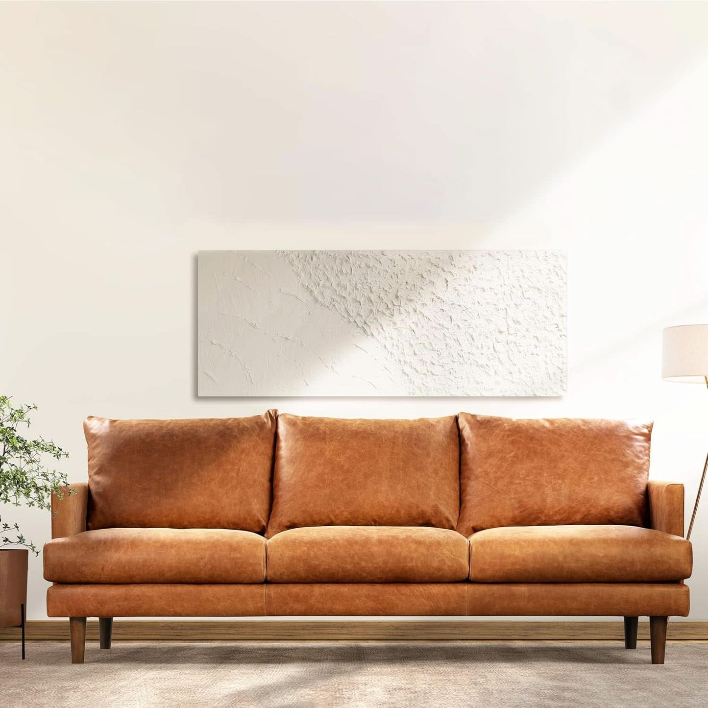 Girona 88 Inch Leather Sofa Cognac Tan With Tufted Back