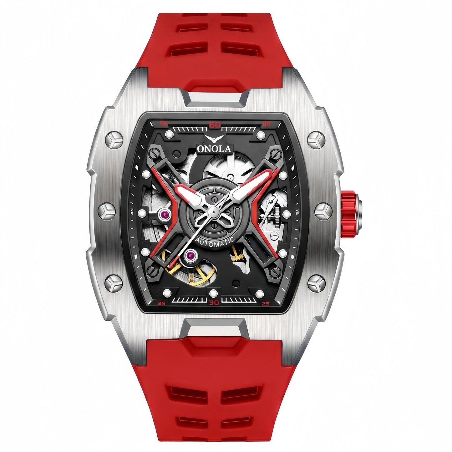 Fully Automatic Mechanical Mens Watch With A Silicone Strap And Water Resistance