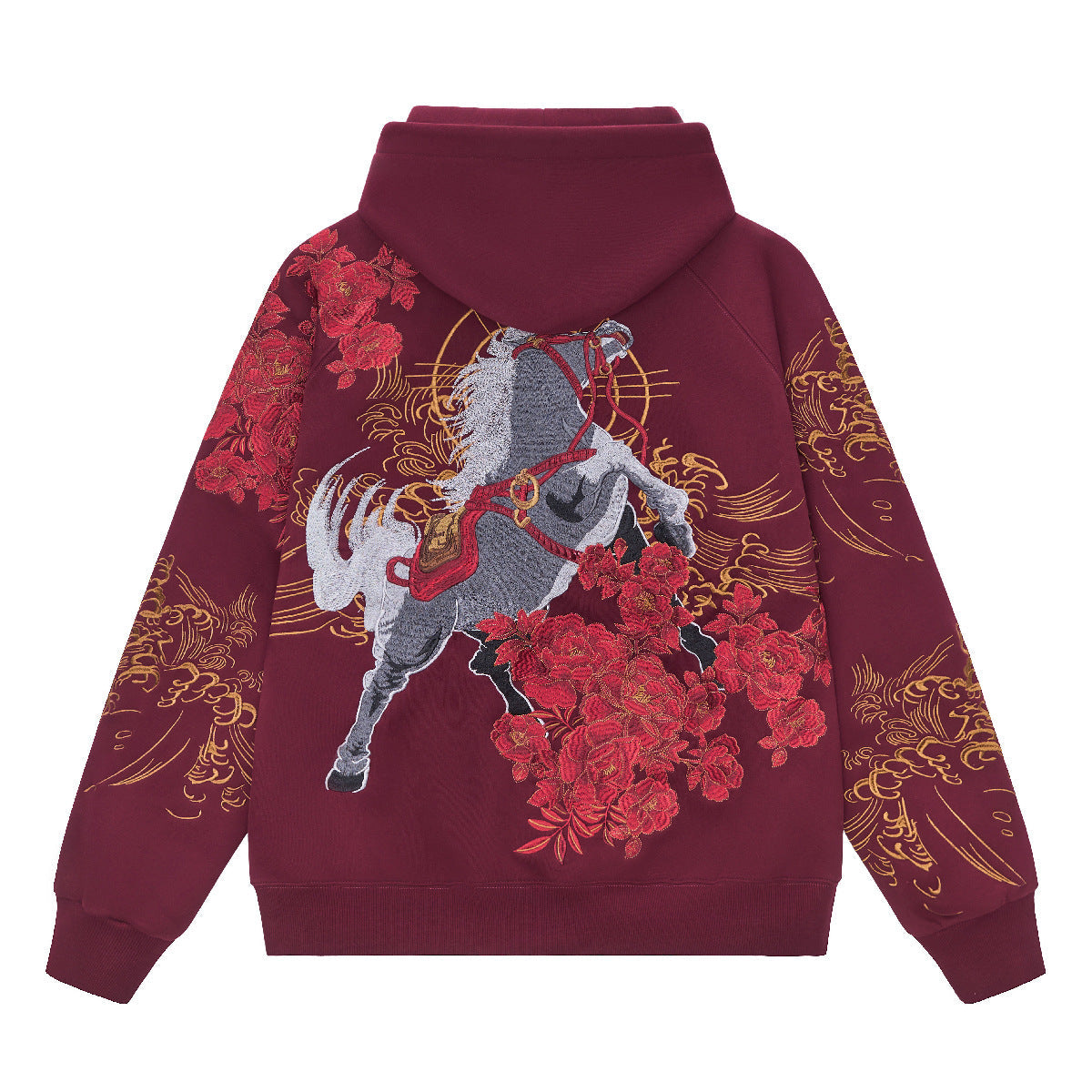 Heavy-embroidered Chinese-style Horse-year Embroidered Hooded Pullover