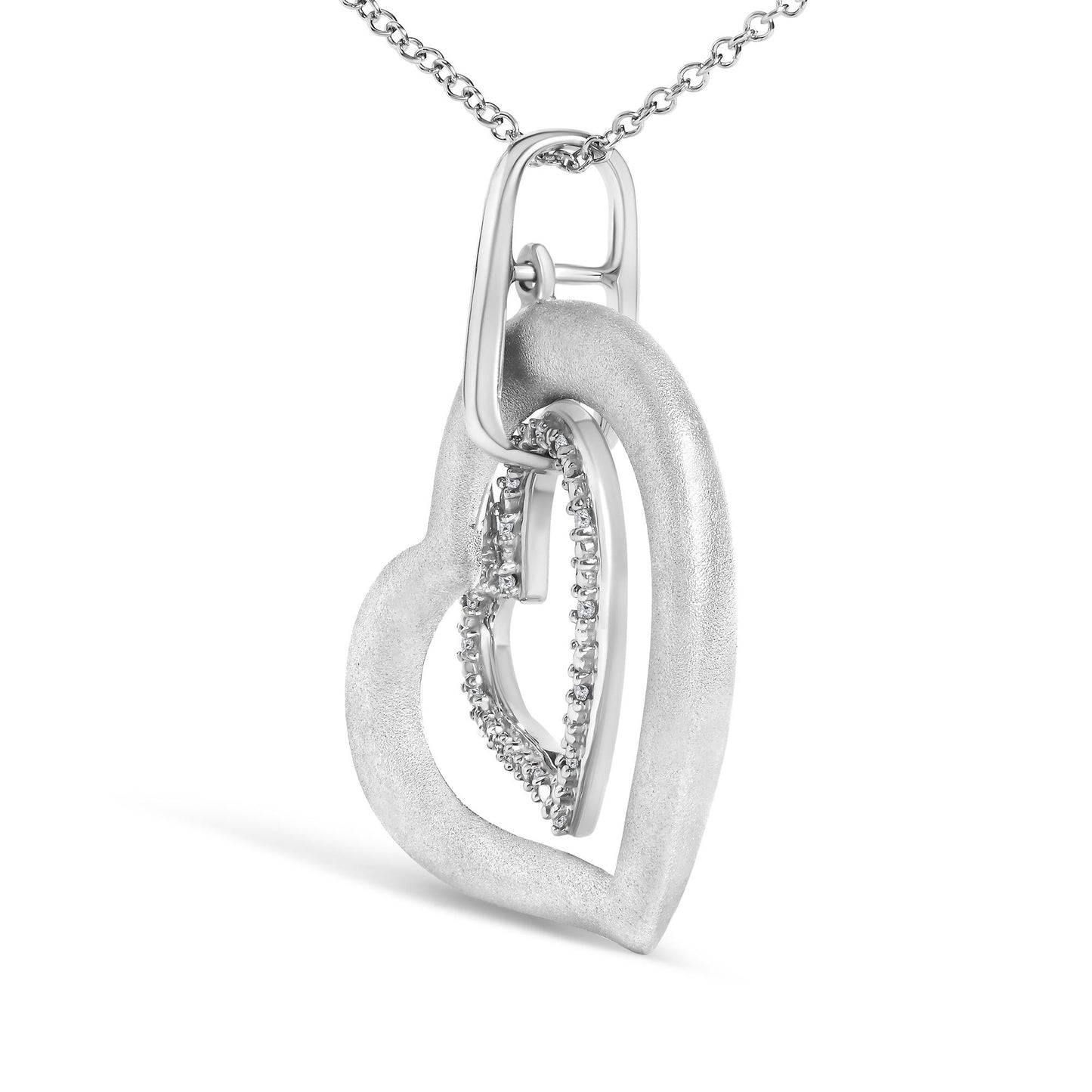 Diamond Matte Finish Heart Pendant Necklace in Rhodium-Plated Sterling Silver