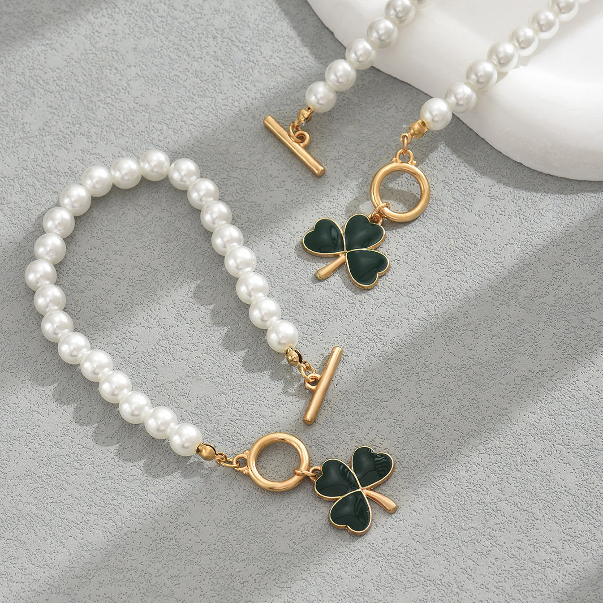 2026 Minimalist Heart Clover Women Jewelry Set, Niche Beaded Design Matching Clavicle Chain & Bracelet, Elegant Daily Matching Accessories