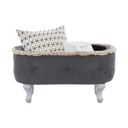 Storage Bench Tufted Gray Fabric Tassel Trim Flip Top 29.5x17.8x19 In