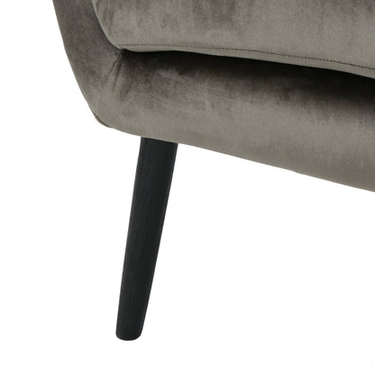 Accent Chair Mid-Century Wingback Velvet Tufted Gray Oak Frame 29x34x40 In