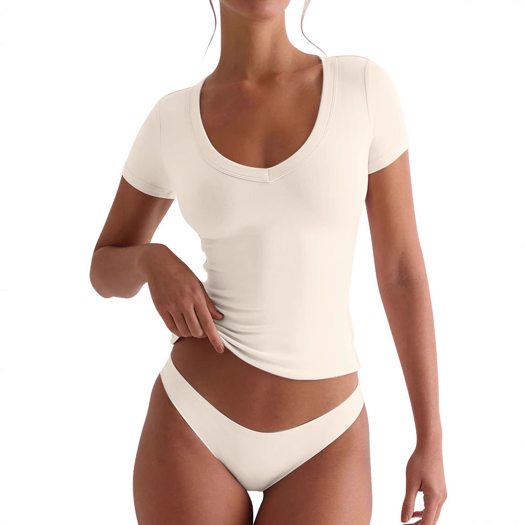 V-neck Short-sleeve Yoga Top For Workouts