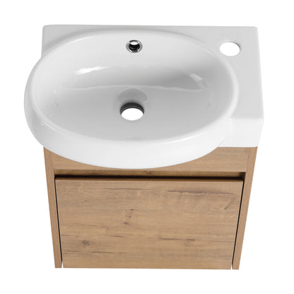 Soft Close Doors Bathroom Vanity With Sink, 16 Inch For Small Bathroom