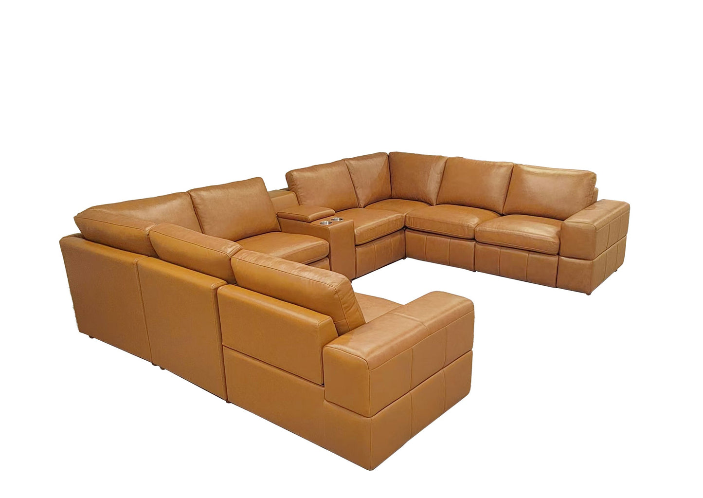 Sectional Sofa Modular Leather Match Ginger 8 Seat 2 Recliners 140 In