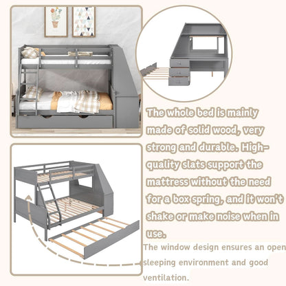 Gray Twin Over Full Bunk Bed With Trundle And Desk