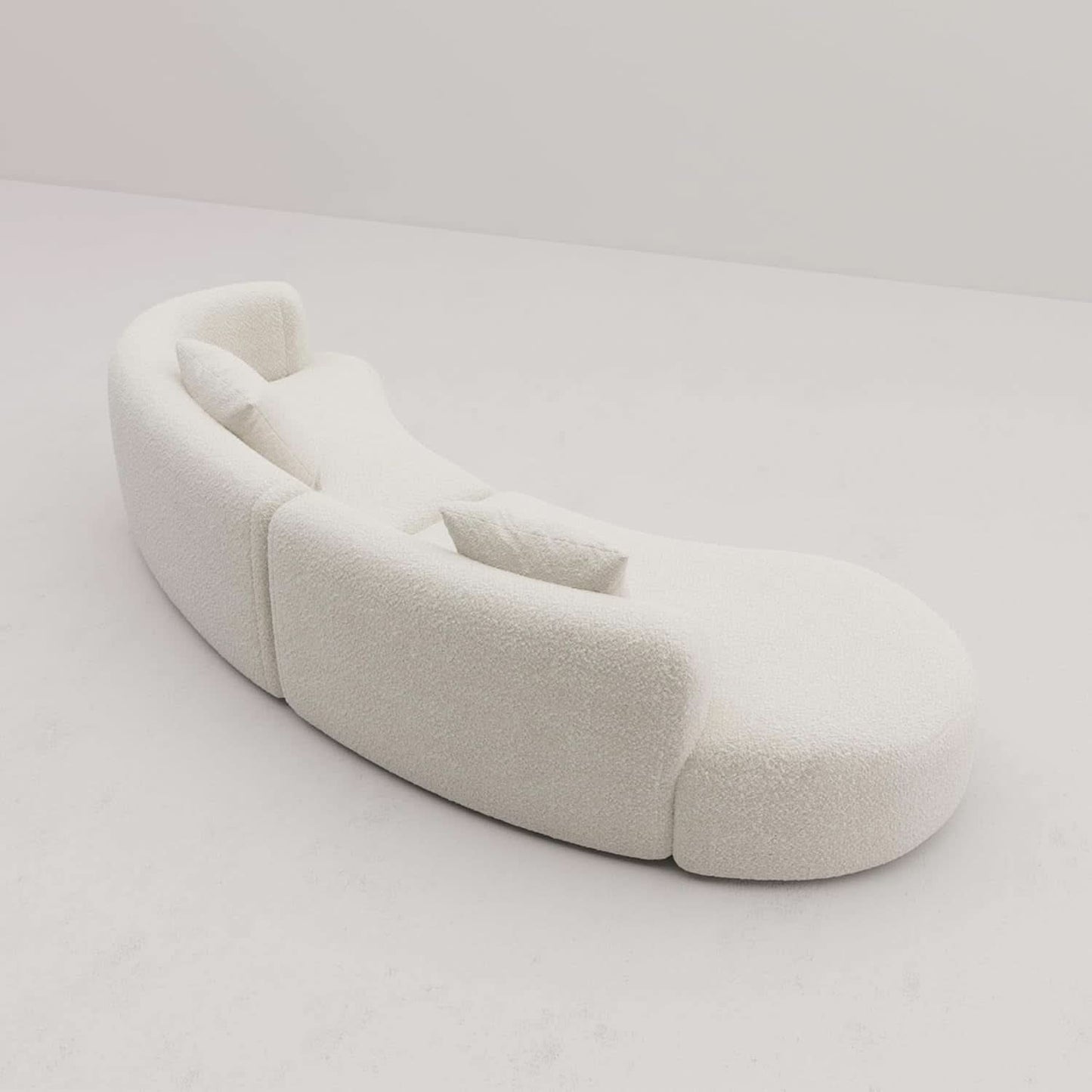 White Boucle Curved Sectional Sofa Modular Living Room