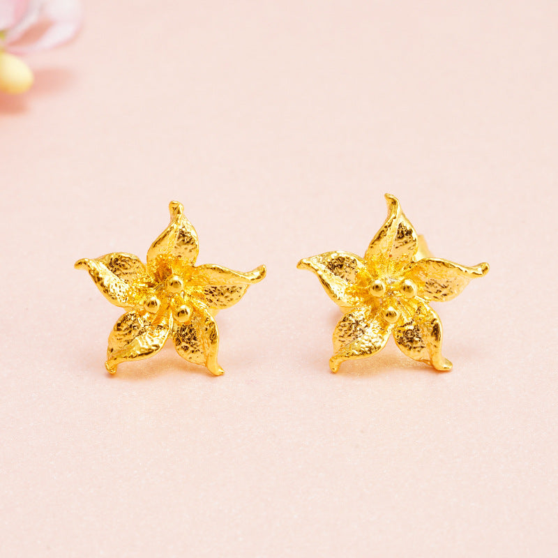 Versatile Sandblasted Gold Flower Elegant Womens Earrings