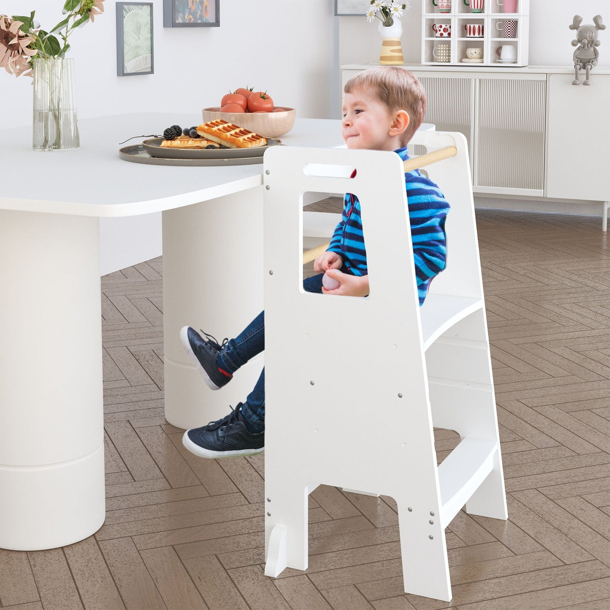 Standing Tower, Child Kitchen Step Stool Toddler, Montessori Stool Adjustable Height - White