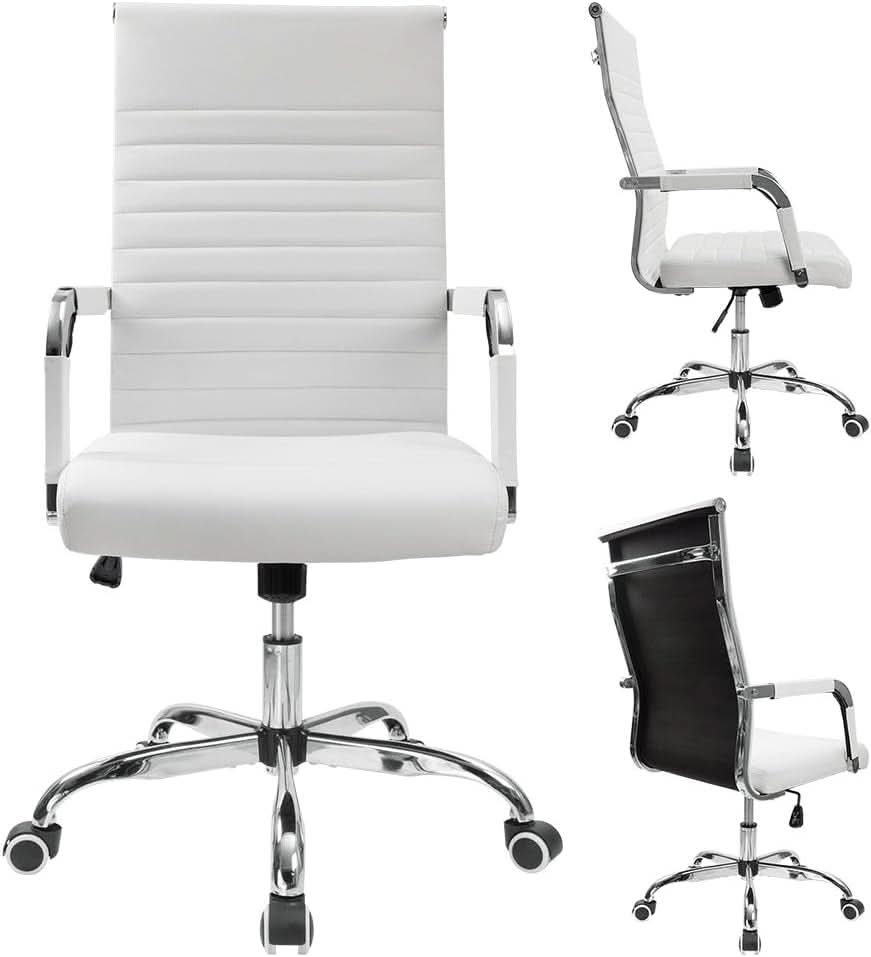 White PU Leather Office Chair With Adjustable Armrests